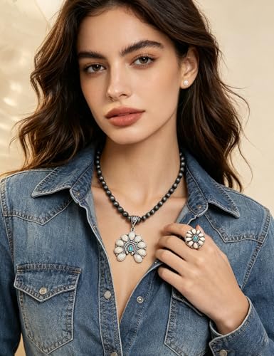 TOPACC Western Jewelry Set for Women Navajo Pearl Necklace Turquoise Cowgirl Accessories for Country Concert Outfit - color: B-Turquoise