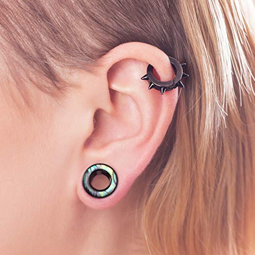 WBRWP 2pcs Hollow Gold Stainless Steel with Zircon Ear Plugs Tunnels - Ear Expander - Ear Gauges Stretcher Body Piercing Jewelry 8g-5/8 - color: Black Steel with Seashell