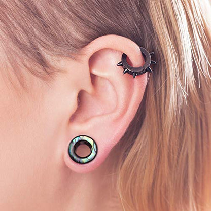 WBRWP 2pcs Hollow Gold Stainless Steel with Zircon Ear Plugs Tunnels - Ear Expander - Ear Gauges Stretcher Body Piercing Jewelry 8g-5/8 - color: Black Steel with Seashell