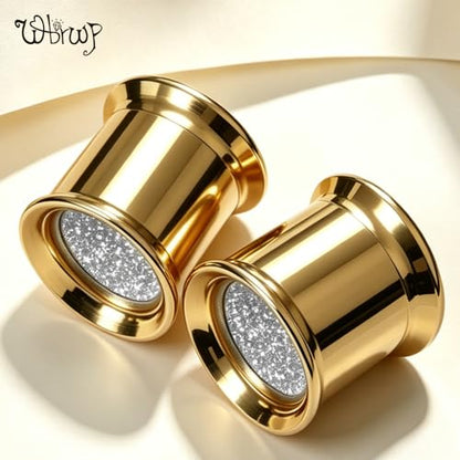 WBRWP 2pcs Hollow Gold Stainless Steel with Zircon Ear Plugs Tunnels - Ear Expander - Ear Gauges Stretcher Body Piercing Jewelry 8g-5/8 - color: Gold with Silver Shining Inside