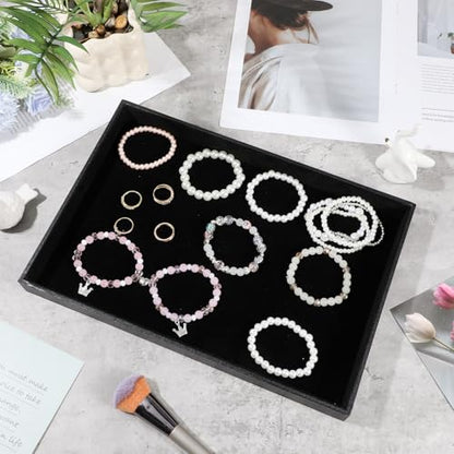 2 Pack Black Velvet Stackable Jewelry Tray Showcase Display Stackable Necklace Bracelet Ring Showcase Display Empty Plate