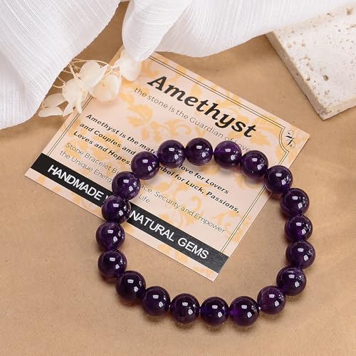 MASSIVE BEADS Handmade Yoga Stretch Elastic Bracelet Natural Stone Crystal Healing Power Energy Gifts for Unisex Adult 4mm 6mm 8mm 10mm - color: Amethyst(Love Guardian), size: 10mm