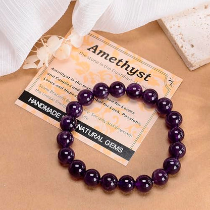 MASSIVE BEADS Handmade Yoga Stretch Elastic Bracelet Natural Stone Crystal Healing Power Energy Gifts for Unisex Adult 4mm 6mm 8mm 10mm - color: Amethyst(Love Guardian), size: 10mm