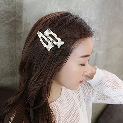 Fodattm 2PCS Sweet Imitation Pearl Hair Clips Hairpin Simple Fashion Alloy BB Hairgrip Hair Accessories for Women (Rectangle, Gold)
