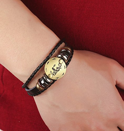 Punk Alloy Leather Bracelet for Constellation Braided Rope Bracelet Bangle - style: Virgo
