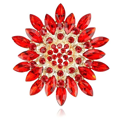 Rhinestone Flower Brooch Pin for Women Fashion Sparkling Crystal Sunflower Floral Brooch Floral Lapel Pins Fashion Wedding Jewelry Gifts - color: Red