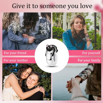 2pcs Stopper Spacer Beads for Pandora Bracelets, Sterling Silver Cross Ladybug Clip Spacer Charms For Bracelet DIY Jewelry Gift - color: Black Cat