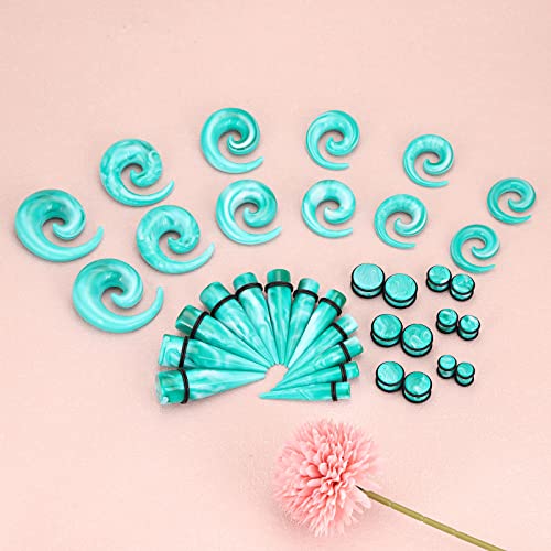 Qmcandy 00G-20mm Ear Stretching Kit 36PCS Big Gauge Taper Kit Large Acrylic Tunnel Plug Spiral Set - color: 36pcs, Turquoise White