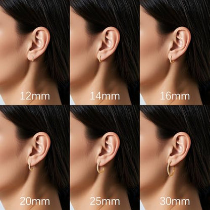 14K Gold Hoop Earrings Small Gold Huggie Hoop Earrings for Women | 14K Gold Earrings for Women CZ Gold Hoop Earrings Lightweight Hypoallergenic Gold Hoop Earrings for Women 12/14/16/20/25/30mm - size: 12mm
