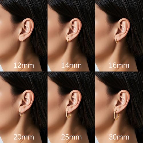 14K Gold Hoop Earrings Small Gold Huggie Hoop Earrings for Women | 14K Gold Earrings for Women CZ Gold Hoop Earrings Lightweight Hypoallergenic Gold Hoop Earrings for Women 12/14/16/20/25/30mm - size: 16mm