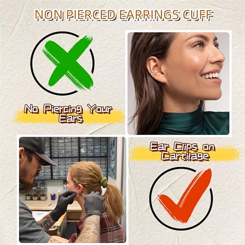 Gold Ear Cuffs Earrings for Women Non Piercing Clip on Cartilage Earrings | Trendy Gold Ear Cuff,Cartilage Clip on Earrings,Thin Huggie Hoop CZ Earring Set ,Fashion Jewelry,Non Tarnish,Gift - style: 3pc chain cz-sl