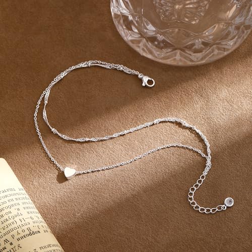 Gold/Silver Ankle Bracelets for Women Waterproof Dainty 14K Gold Plated Pearl Heart Love Anklet Bracelet Satellite Cuban Link Beads Summer Beach Jewelry Gifts - style: Heart pendant + wave satellite-silver-154