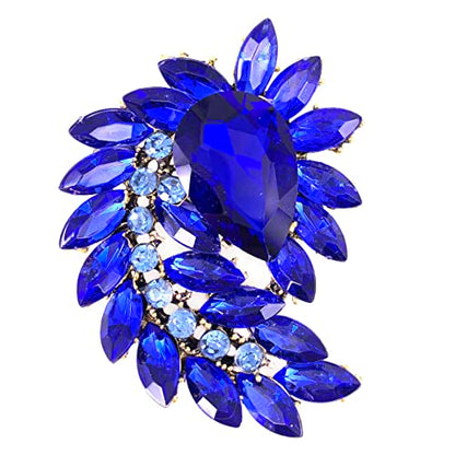SELOVO Marquise Shape Rhinestone Red Leaf Costume Brooch Pin Jewelry Antiqued Gold Tone - color: Blue