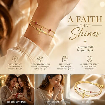 Midari 18K Yellow Gold Gemstone Birthstone Anklet Bracelet Cross Jewelry with 12 Months Birthstone Birthday Gifts for Women Wife Her Daughter Mom - color: 07-Jul-Ruby, size: Bracelet 7"-9"