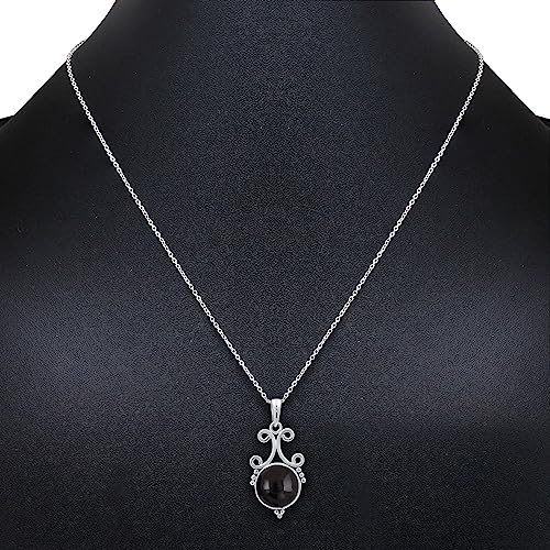 Natural Round Gemstone Pendant Necklace for Women, 925 Sterling Silver | Solitaire Birthstone Jewelry With 18 Inch Chain, Handmade Semi Precious Stone Pendant, Jewelry Gift for Mom, Wife & Sister - color: Black Onyx