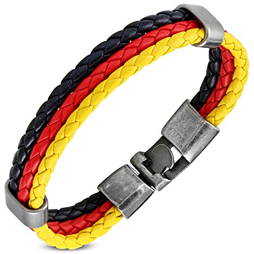 My Daily Styles Stainless Steel Multi-Color Braided Faux Leather Layer Cuff Bracelet, 7.75" - color: Black Red and Yellow