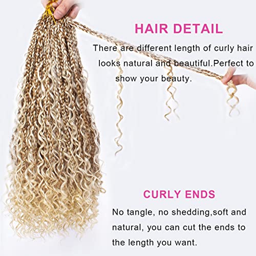Unionbeauty 18 Inch Boho Box Braids Crochet Hair Pre-looped 8 PCS Goddess Box Braids Crochet Hair Curly Ends Mix Blonde Bohemian Hippie Crochet Braids Synthetic Braiding Hair for Black Woman M27/613# - color: M27/613, size: 18 Inch (Pack of 8)