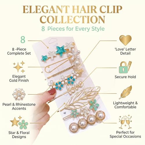 8PCS Pearl Hair Clips Hand-Woven Hair Accessories Kit for Girls and Young Ladies, Practical Items for Women on Holidays (Gold & Blue Mixed 8Pcs) - color: Gold & Blue Mixed 8Pcs