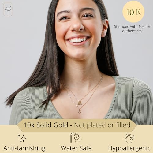 MAX + STONE 10k Solid White or Yellow Gold Dainty Script Initial Extendable Necklace, 16+2 inches - style: 10k Yellow Gold / Letter A