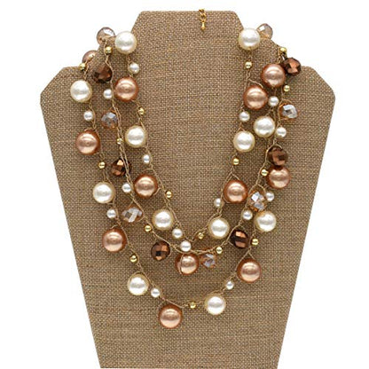 utop JNF Hand made Pearl Statement Necklace for Women Rhinestone Multilayer Crystal Necklaces Chunky Pearl Necklace Large Pearl Necklace and Earrings Set for Mother Mom's gift - color: champagne pearl necklace 3layers