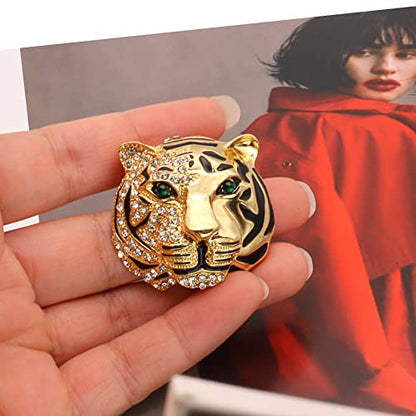 Rhinestone Tiger Head Brooch Pins.Gold Silver Animal Lapel Pin,Charm Lion Coat Collar Brooch for Men Suit Pin - color: Gold