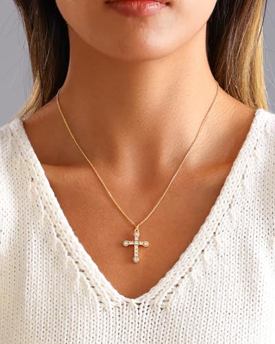Cross Necklace for Women, 14K Gold Plated Cubic Zirconia Cross Pendant Necklace, Trendy Christian Jewelry Gifts for Baptism First Communion Christmas - color: Style G - Gold