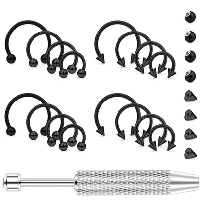 Hoeudjo 16G Horseshoe Septum Rings with Ball Grabber Tool Hypoallergenic Surgical Steel Septum Piercing Jewelry Lip Rings Smiley Piercing Jewelry for Women Men Diameter 6mm 8mm 10mm 12mm - color: black