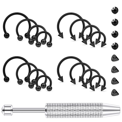 Hoeudjo 16G Horseshoe Septum Rings with Ball Grabber Tool Hypoallergenic Surgical Steel Septum Piercing Jewelry Lip Rings Smiley Piercing Jewelry for Women Men Diameter 6mm 8mm 10mm 12mm - color: black