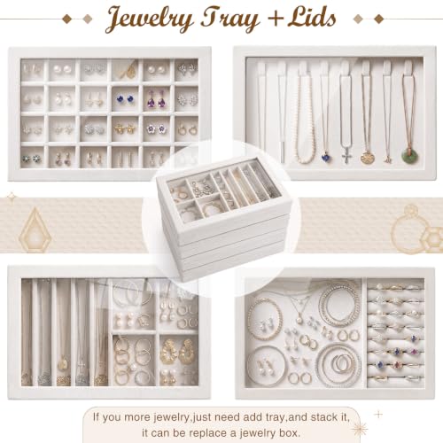SiliFine Set of 4 Large Stackable Velvet Jewelry Trays with 4 Lids,Beige - color: Beige