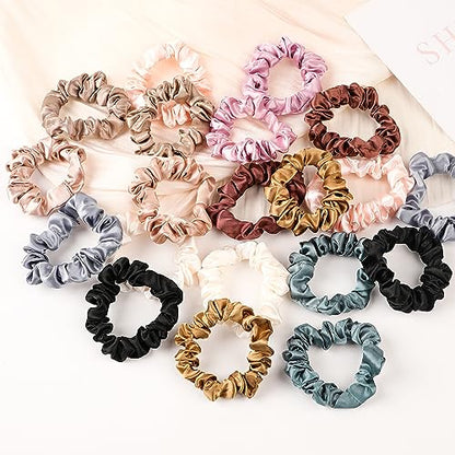 Hair Ties Satin Silk Small Scrunchies for Women Girls Ponytail Holders 20 Pcs Mini Bulk Scrunchies Elastic Hair Bands for Thick Curly Hair Pony Tails Hair Ties - color: Popular color