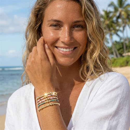 Gold Bracelets for Women, Beaded Cross Stack, Non Tarnish Set，Set-1 | Gold Beaded Bracelet Stack with Stretch Fit, Waterproof Finish and Dainty Design for Everyday Wear and Gifts - color: Colors-4