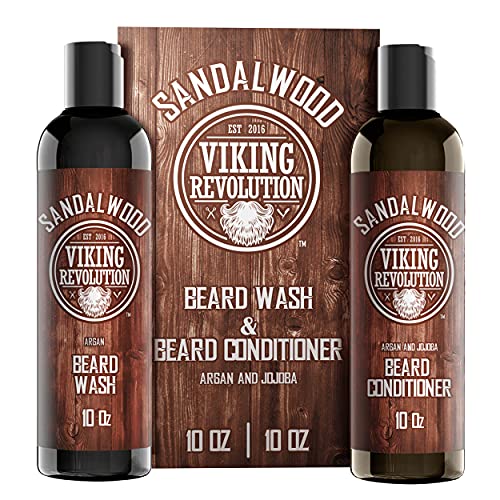 Beard Wash & Beard Conditioner Set w/Argan & Jojoba Oils - Softens & Strengthens - Natural Sandalwood Scent - Beard Shampoo w/Beard Oil (10oz) | Formulated with Argan & Jojoba Oils - Softens & Strengthens Beard - Sandalwood Scent - size: 10 Fl Oz (Pack of