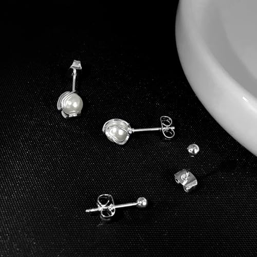 Pearl Earrings for Women 14k Gold/Silver Pearl Drop Earrings Long White Pearl Tassel Dangle Statement Earrings Bridal Wedding Dainty Prom Earrings Birthday Gifts Jewelry - color: Silver Caged Pearl+Ball Stud Earrings