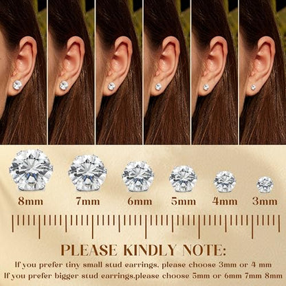 LOYALLOOK 12 Pairs Stainless Steel Cubic Zirconia Stud Earrings, Brilliant Cut Round CZ Earrings set, Birthstone Stud Earrings for Women - style: 5#: 4mm 12 pairs