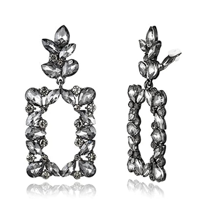 Clip-on Dangle Earring Earrings Art Deco Sparkly Rhinestone Marquise Teardrop Rectangle Geometric Statement for Women - color: Grey Black-Tone