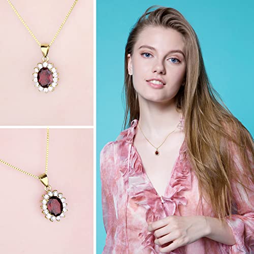 JewelryPalace Princess Diana Kate Middleton Natural Amethyst Citrine Garnet Peridot Topaz Created Ruby Sapphire Simulated Emerald Pendant Necklace for Women, 925 Sterling Silver Gemstone Jewelry Set - color: Q-Yellow Gold Plated-garnet