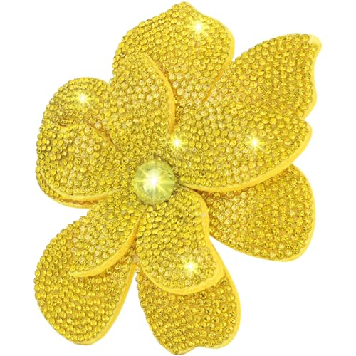 3.74 Inches Rhinestone Camellia Flower Brooch Pins & Hair Clips for Women Elegant Created Crystal Lapel Pin Brooches Wedding Party - color: Yellow