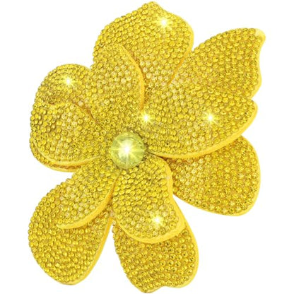 3.74 Inches Rhinestone Camellia Flower Brooch Pins & Hair Clips for Women Elegant Created Crystal Lapel Pin Brooches Wedding Party - color: Yellow