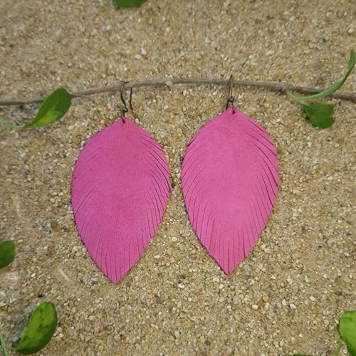 Handmade Genuine Leather Earrings for Women – Long Teardrop Boho Dangles, Lightweight Statement Fashion Jewelry - style: Autumns-Pink