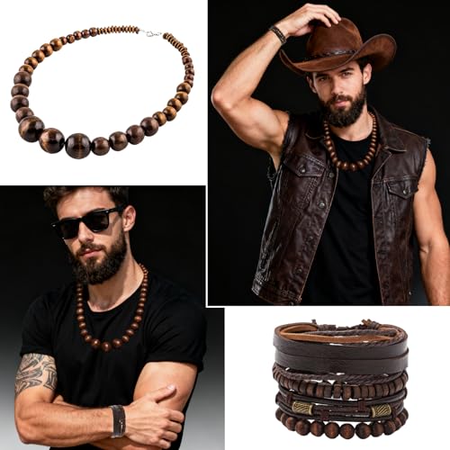 Wood Bead Necklace Africa Wooden Chain Statement Unisex Chunky Necklaces - color: 1 wood necklace+1#