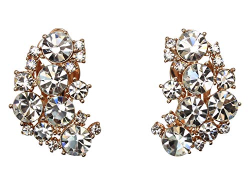 Faship Gorgeous Clip Ons Floral Earrings - color: Clear/RoseGold