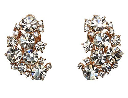 Faship Gorgeous Clip Ons Floral Earrings - color: Clear/RoseGold