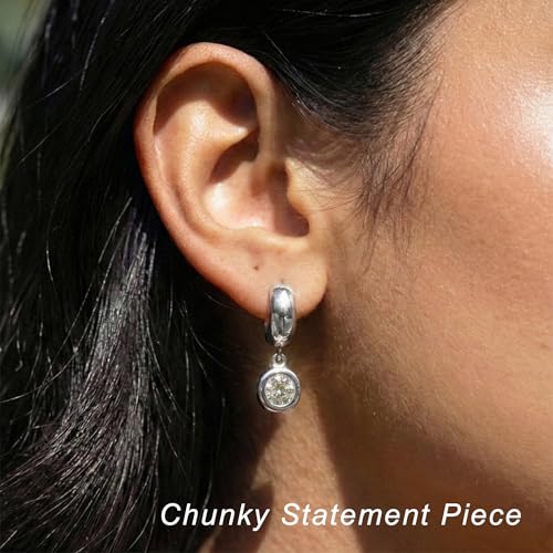 NIXMAX Trendy Gold Dangle Earrings for Women, Chunky Statement CZ Hoops | Bezel-Set Cubic Zirconia Charm, 14K Gold Plated, Lightweight Hypoallergenic Jewelry, Fashion Accessories, Gifts for Women - color: Silver-Chunky Round Hoops
