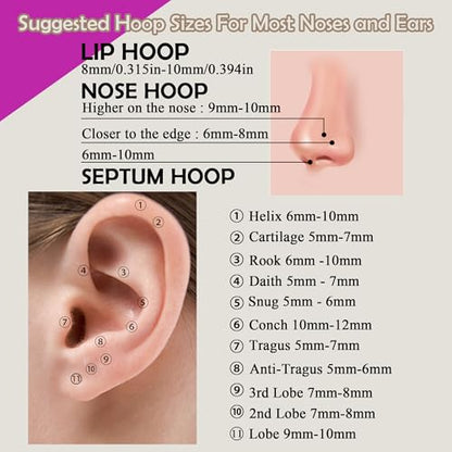 BLISI Grade 23 Titanium Nose Rings Hoops - 20G/18G/16G, 6/7/8/9/10mm Diameter, Hinged Click Rings for Nose, Lip, Helix, Cartilage, Rook - Hypoallergenic sleeper earrings, Black/Silver/Gold/Pink - color: 1PC, Pink, size: 18 Gauge, 7mm