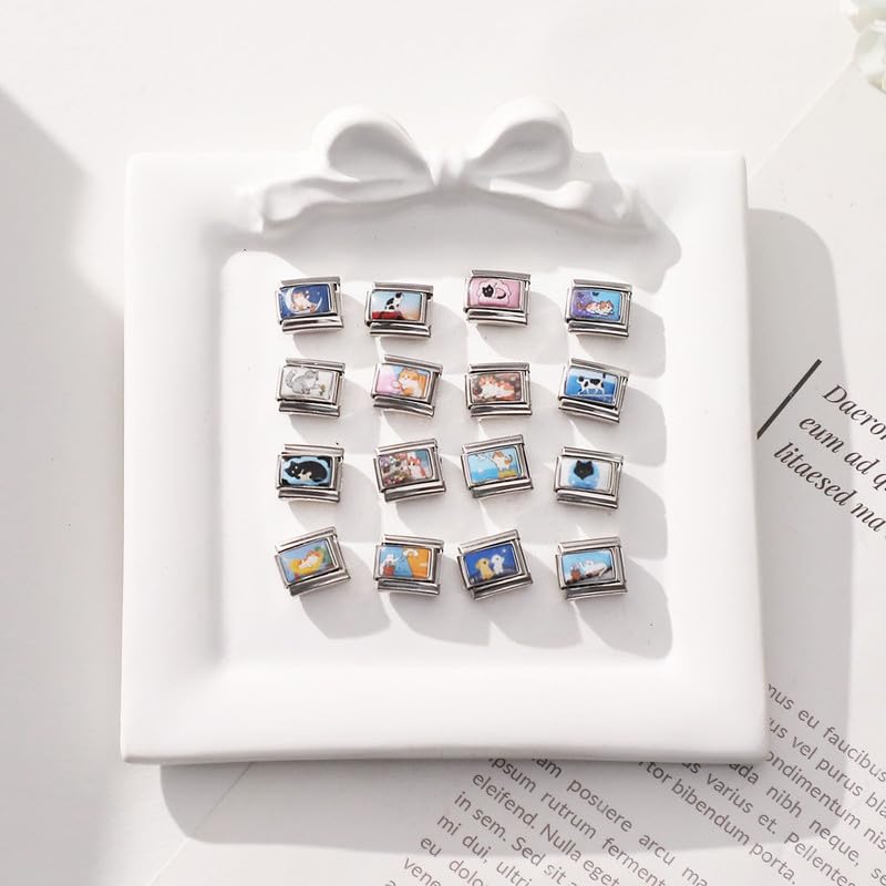 Loozykit Italian Charm Bracelet Silver 9mm Stainless Steel Bulk Charms | Women's Italian Style Charms, DIY removable Bracelets Set with Opening Tool and 10 Modules, Handmade Jewelry Gift for Girls - color: Purrfect Shores