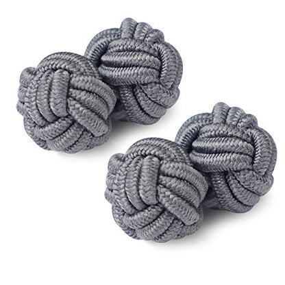 HONEY BEAR Round Silk Knot Elastic Fabric Cufflinks for Men Women 1 Pair | Wedding Business, Tarnish-Resistant, for Groomsmen, Father, Husband, Wife, Anniversary, and Formal Events - style: Grey