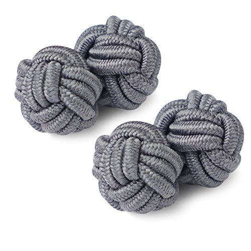 HONEY BEAR Round Silk Knot Elastic Fabric Cufflinks for Men Women 1 Pair | Wedding Business, Tarnish-Resistant, for Groomsmen, Father, Husband, Wife, Anniversary, and Formal Events - style: Grey