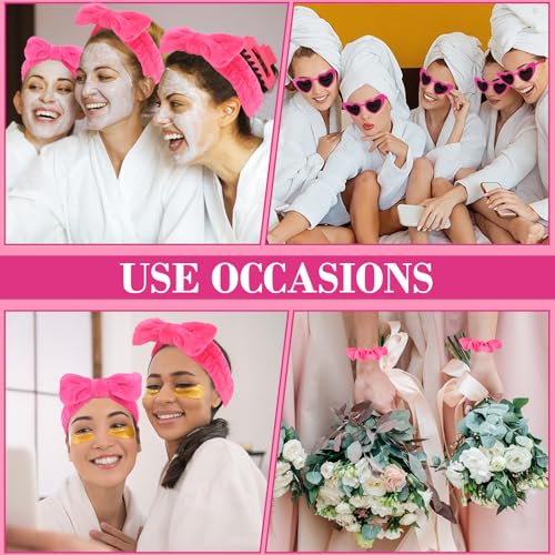 Semato 4 Pcs Hot Pink Bridesmaid Proposal Gifts Bridesmaid Spa Headband, Hair Claw Clips, Heart Shaped Sunglasses and Smooth Satin Scrunchies - color: Hot pink