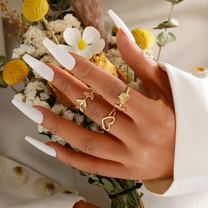 iF YOU 25 Pcs Gold Stackable Ring Set for Women, Chunky Knuckle Finger Midi Rings, Silver Simple Stacking Cute Rings Pack Trendy Stuff Jewelry Gift - style: 24 Gold leaf-size 6-9
