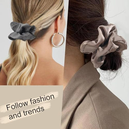 Hair Scrunchies for Women - Hair Ties No Damage Both for Thick Hair or Thin Hair Curl Hair No Crease Scrunchies Ponytail Holder No Hurt Your Hair - color: Black White Gray Dark Gray